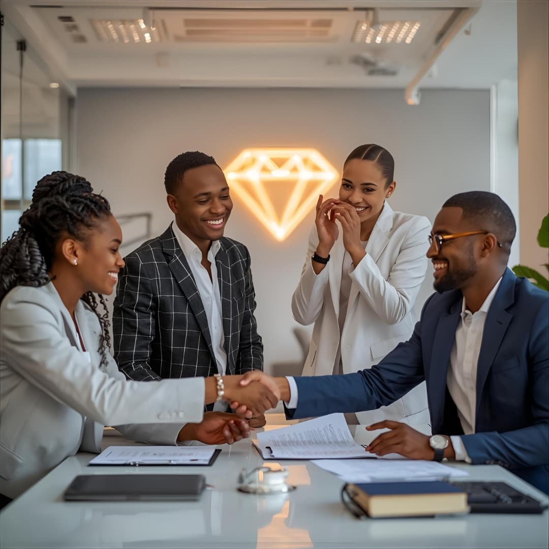A diverse group of happy community members working together on a project.